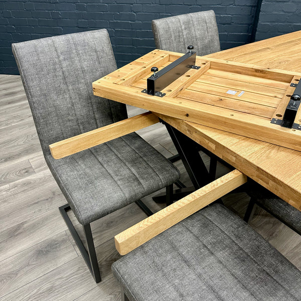Fusion Oak Large Table PLUS x8 Retro Fusion Dining Chairs + X1 Extensi