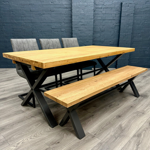 Fusion Oak Large Table PLUS x3 Retro Fusion Dining Chairs + x1 Large Oak Bench