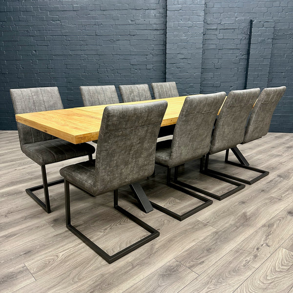 Fusion Oak Large Table PLUS x8 Retro Fusion Dining Chairs X1 Extensi The Oak Outlet Co
