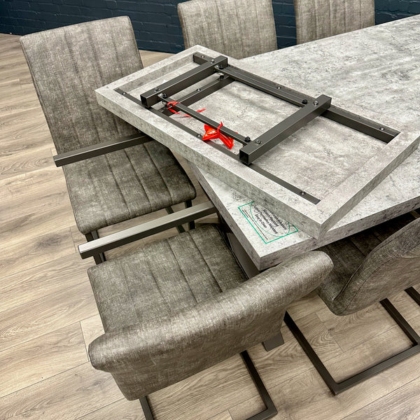 Fusion Stone Large Table PLUS x8 Retro Fusion Dining Chairs + Extensio The Oak Outlet Co.