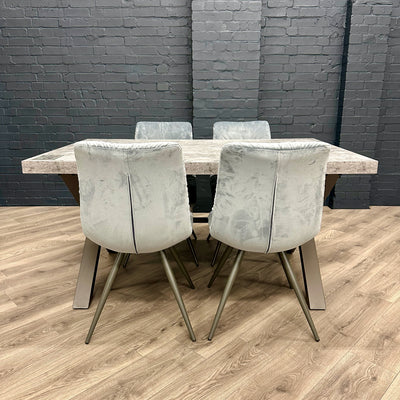 Fusion Stone Small Table PLUS x4 Light Grey Arana Dining Chairs