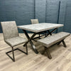 Fusion Stone Small Table PLUS x2 Retro Fusion Dining Chairs + Small Upholstered Bench