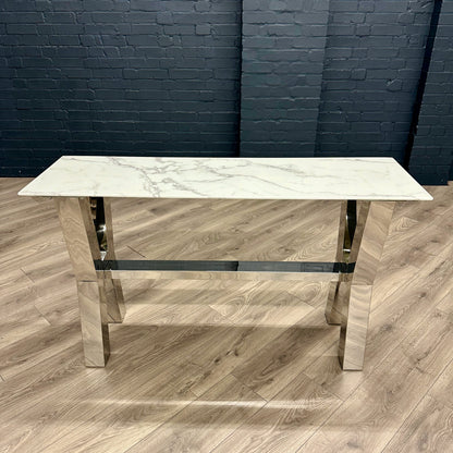 Designer Glass Marble Console Table - Chrome Cross Leg