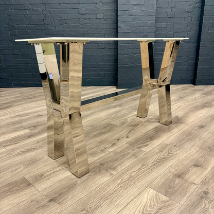 Designer Glass Marble Console Table - Chrome Cross Leg