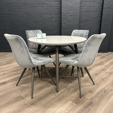 Grey Gloss Round Table, PLUS 4x Luxury Velvet Chairs