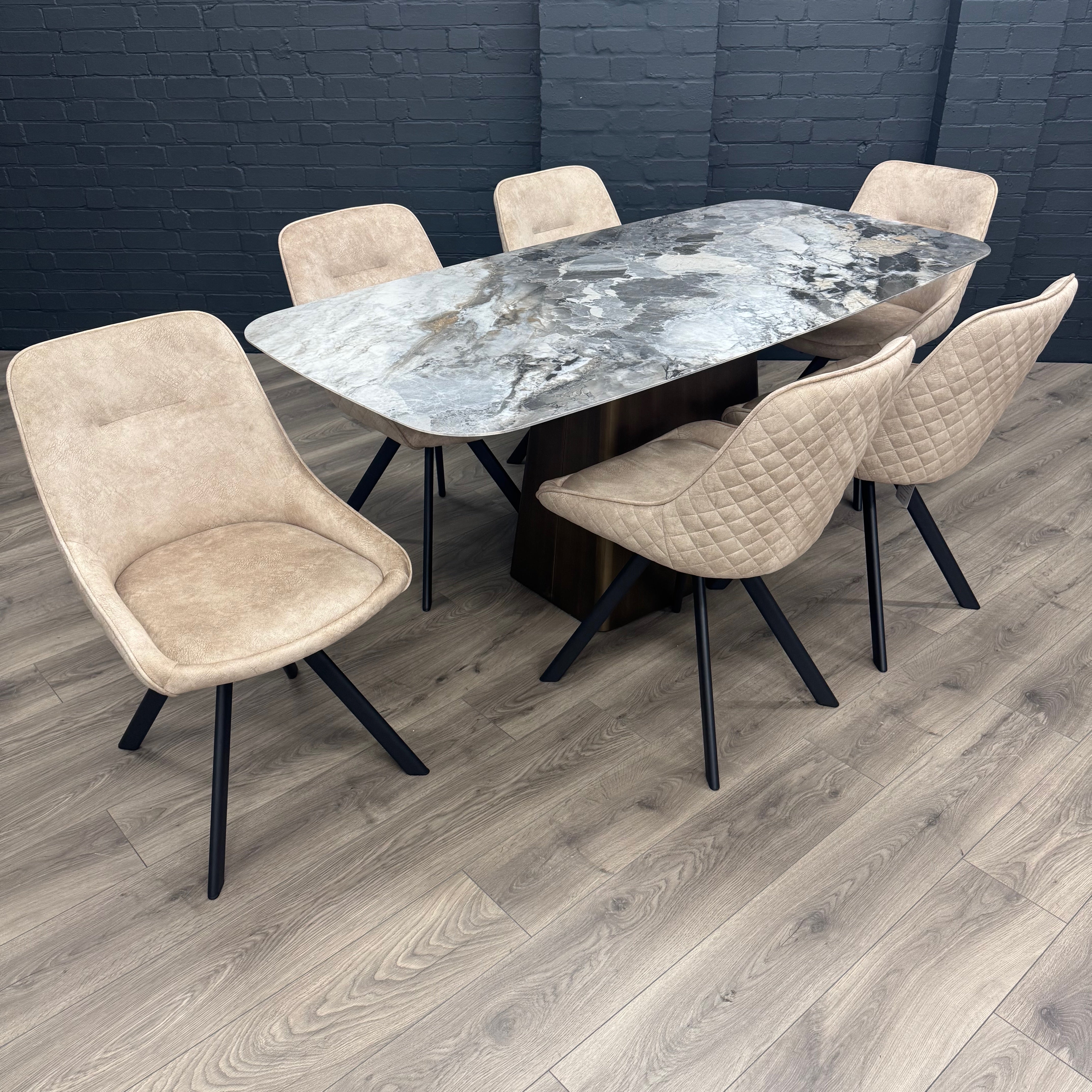 Chicago 1.8m Dining Table PLUS X6 Chicago Taupe Dining Chairs