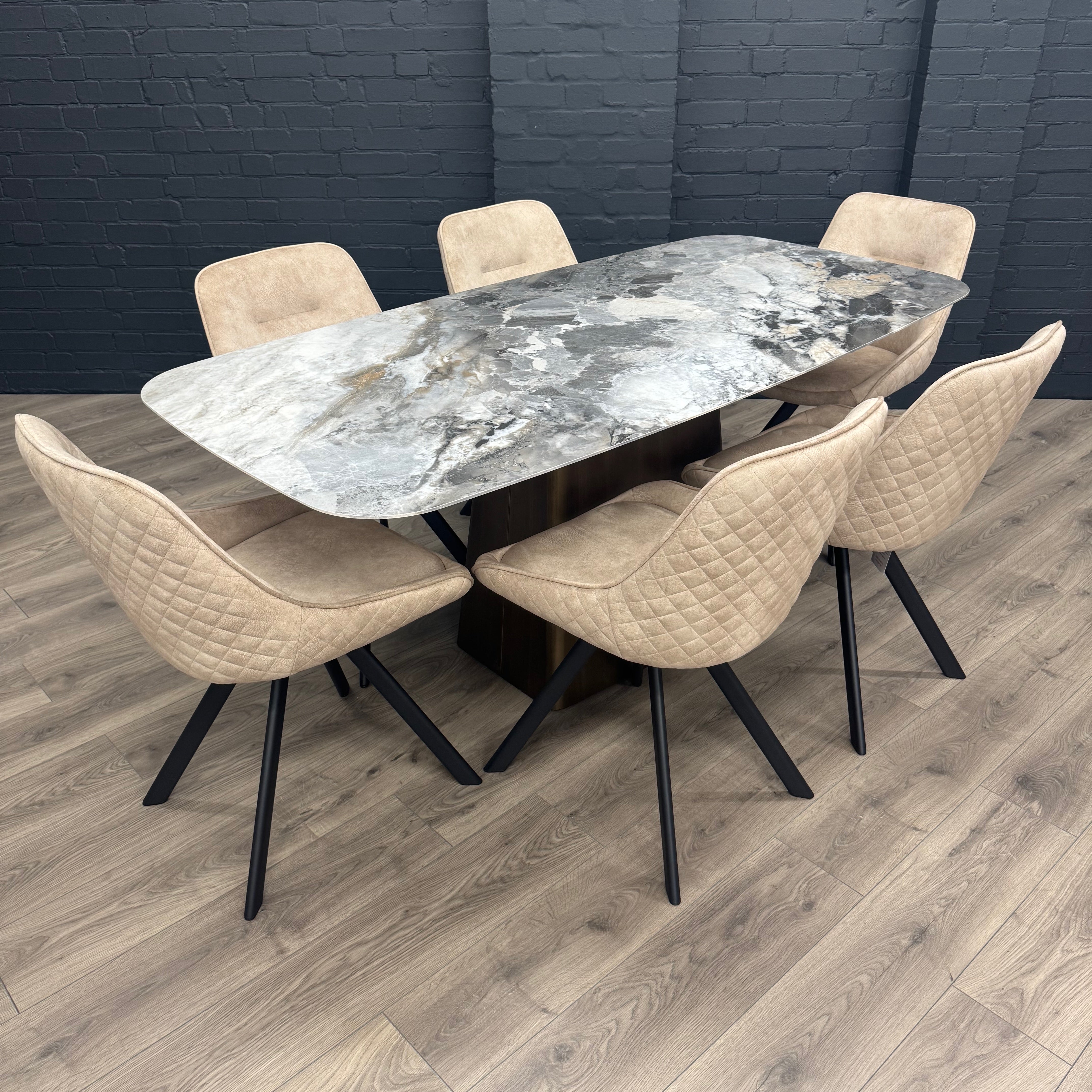 Chicago 1.8m Dining Table PLUS X6 Chicago Taupe Dining Chairs
