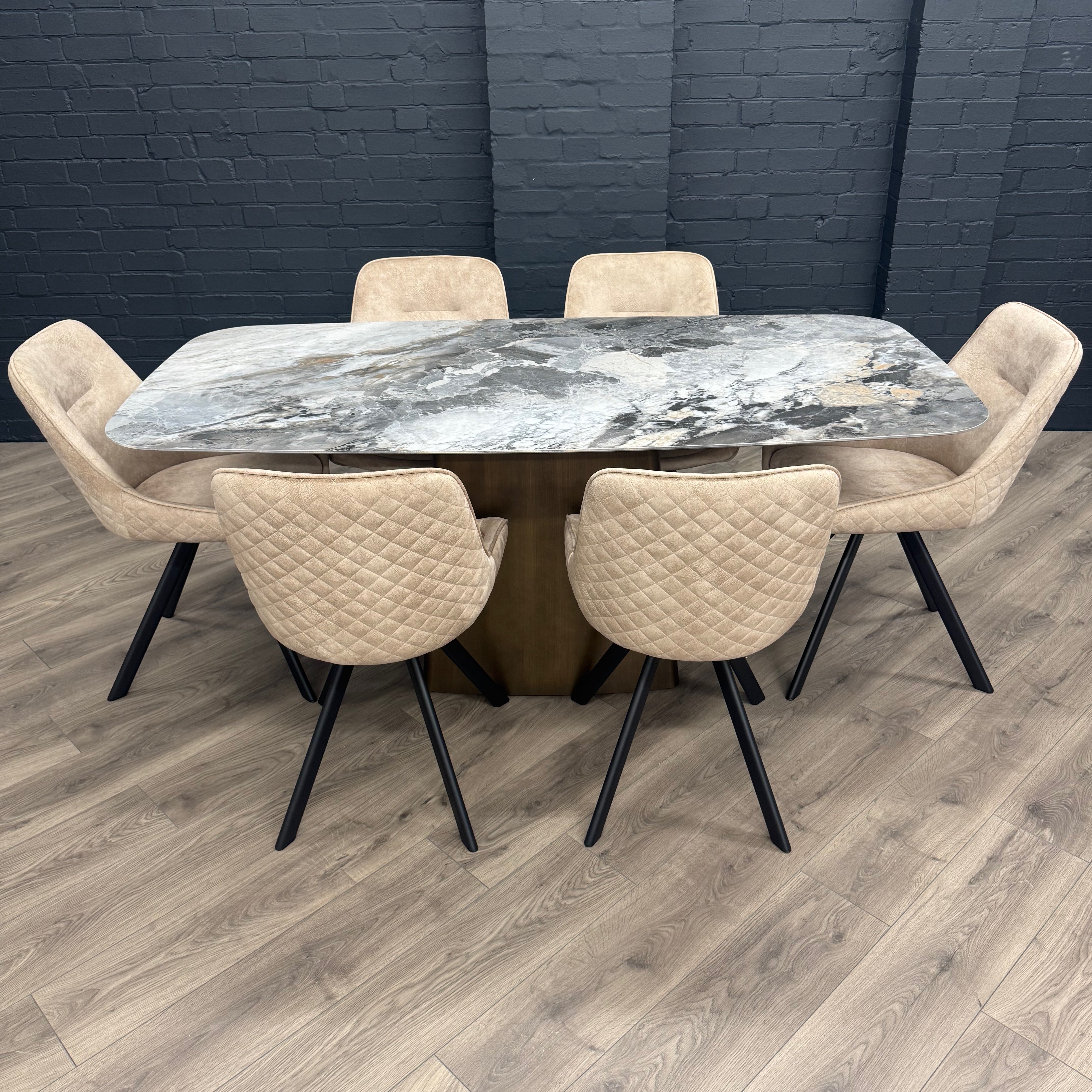 Chicago 1.8m Dining Table PLUS X6 Chicago Taupe Dining Chairs