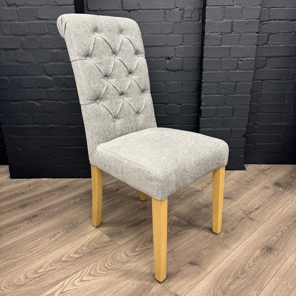 Martley Fabric Scroll Top, Button Back Dining Chair - Grey