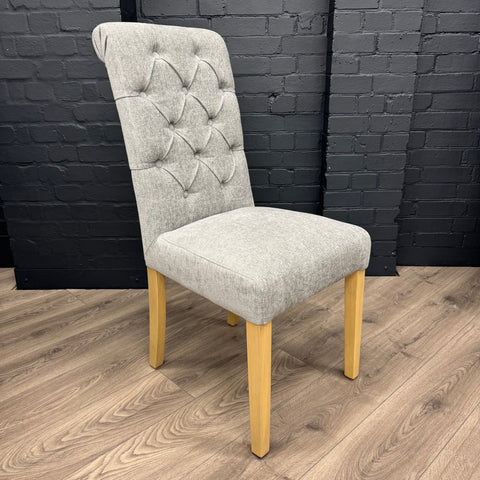 Martley Fabric Scroll Top, Button Back Dining Chair - Grey