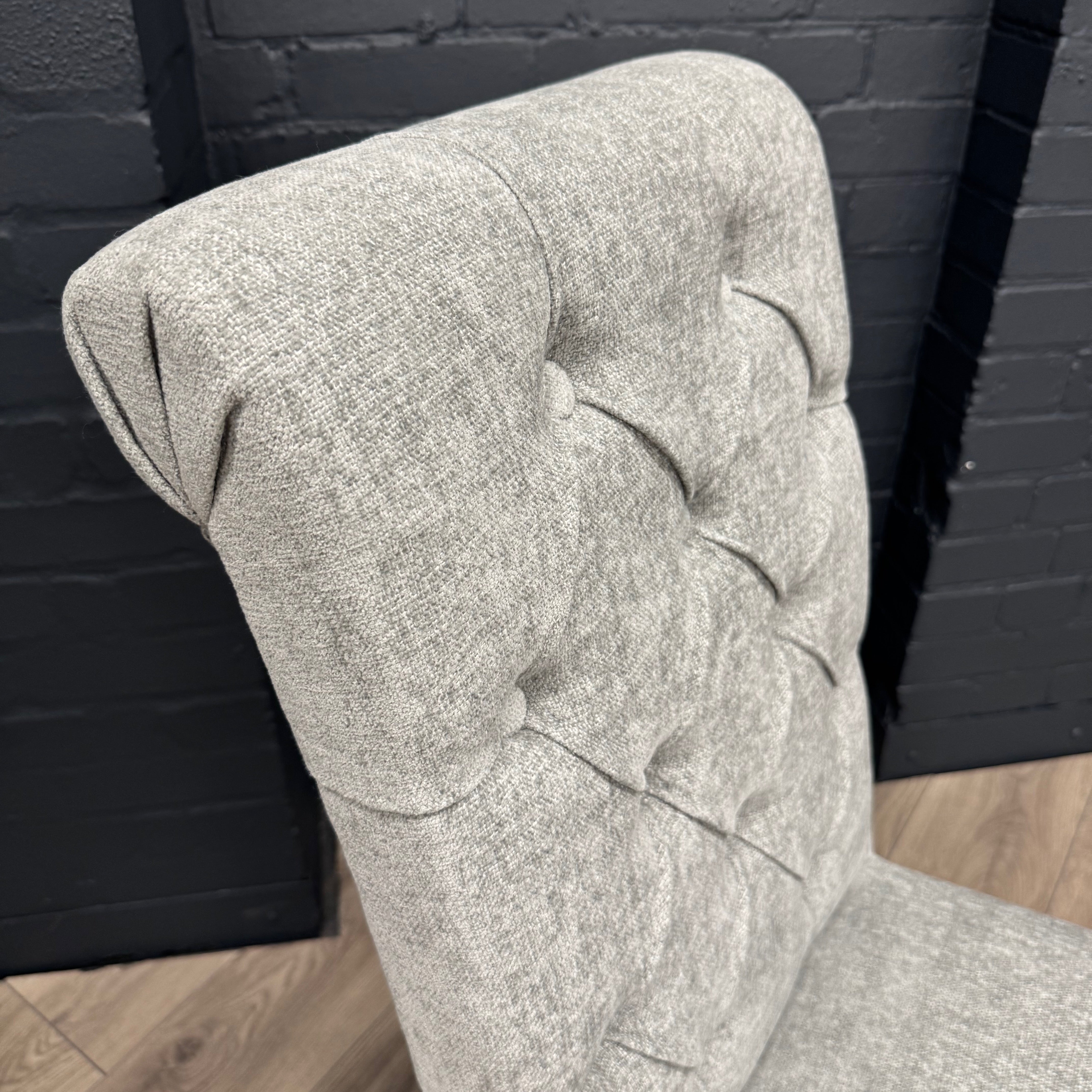 Martley Fabric Scroll Top, Button Back Dining Chair - Grey