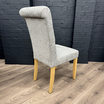 Martley Fabric Scroll Top, Button Back Dining Chair - Grey