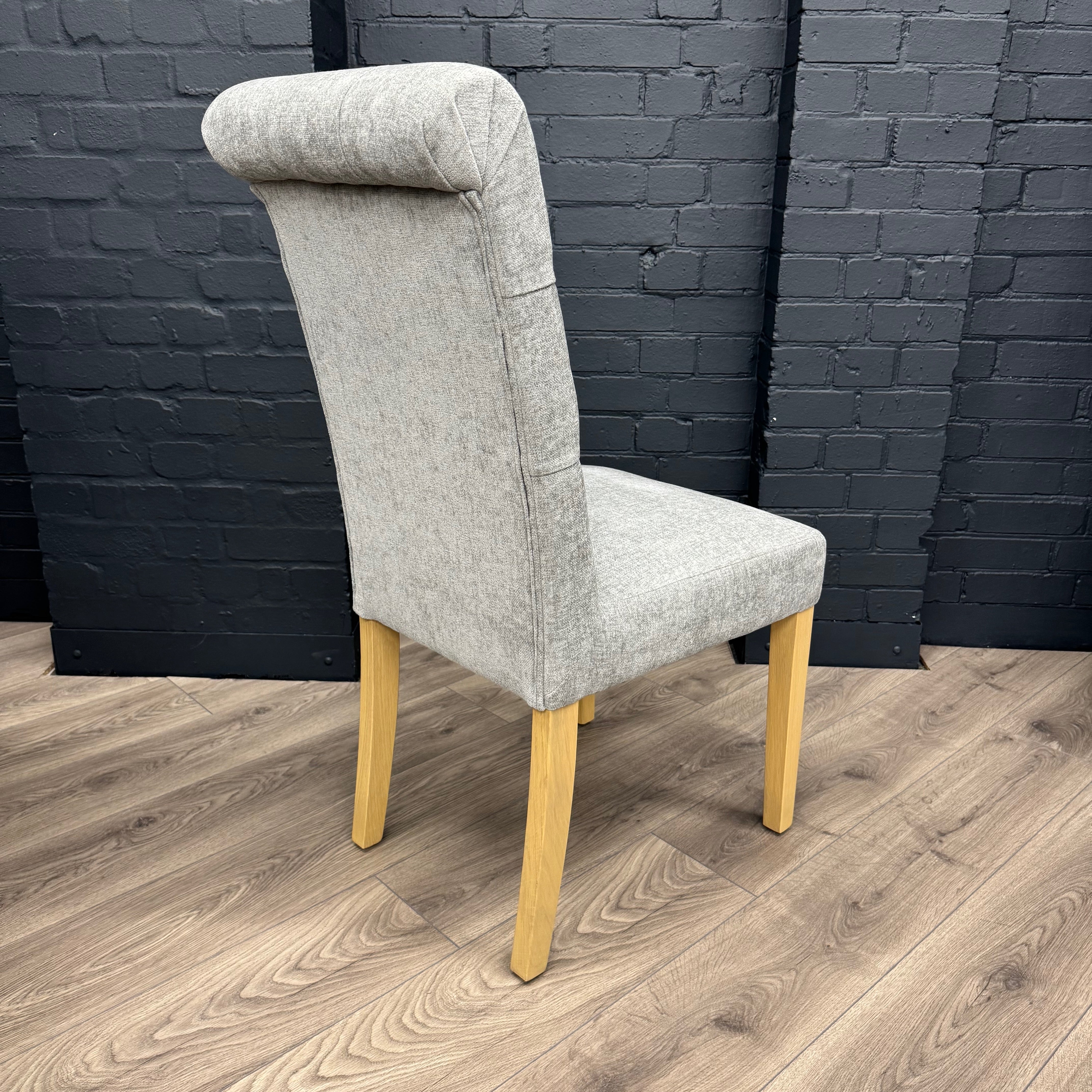 Martley Fabric Scroll Top, Button Back Dining Chair - Grey