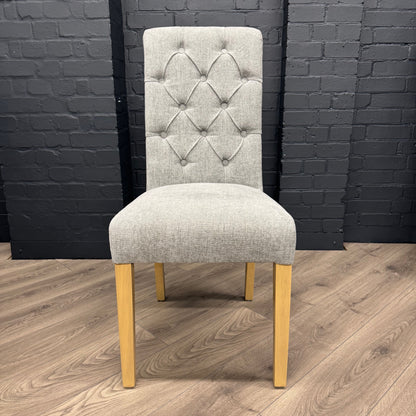 Martley Fabric Scroll Top, Button Back Dining Chair - Grey
