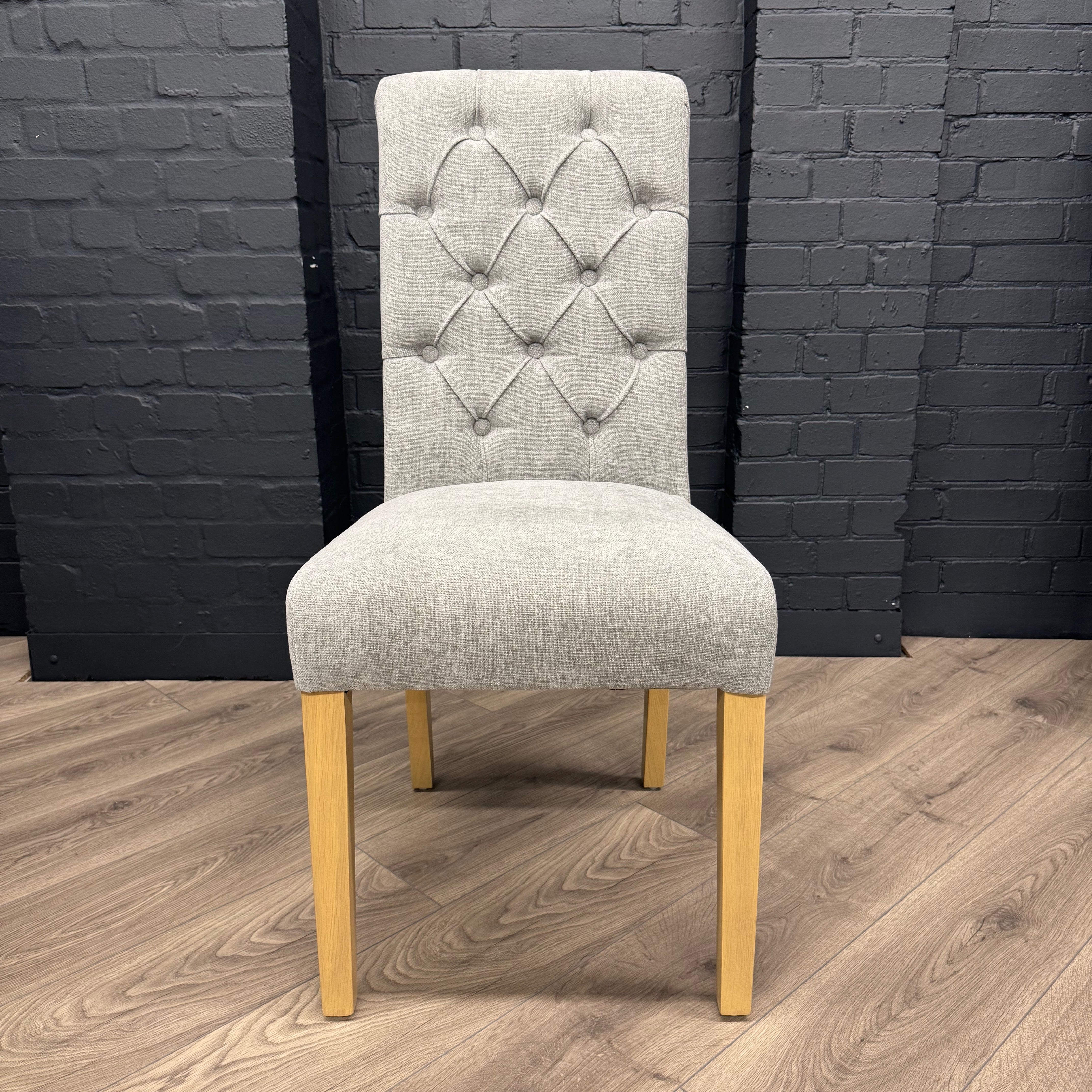 Martley Fabric Scroll Top, Button Back Dining Chair - Grey