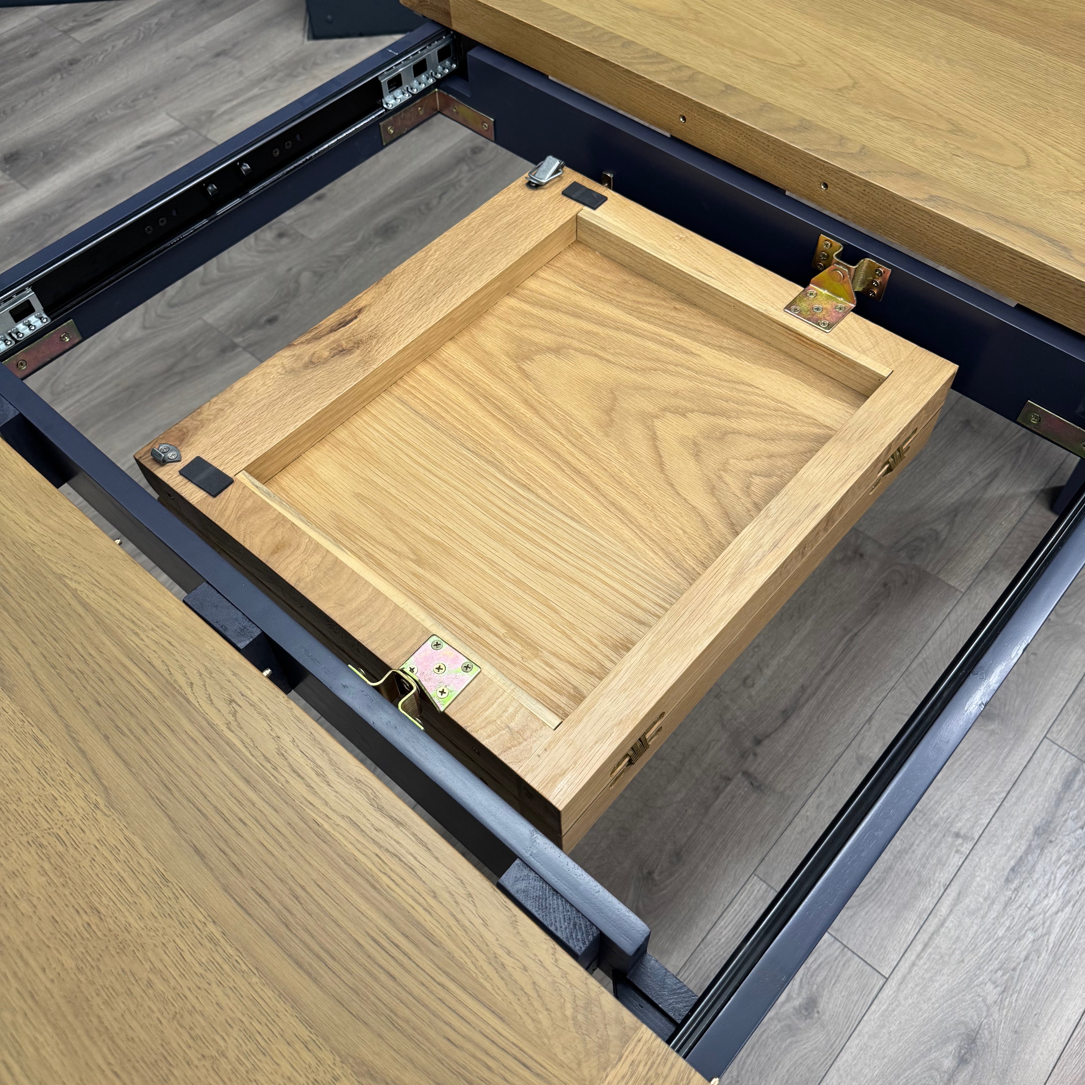 Norfolk Oak & Blue Painted Dining Table - 1.8m Butterfly Extending Table