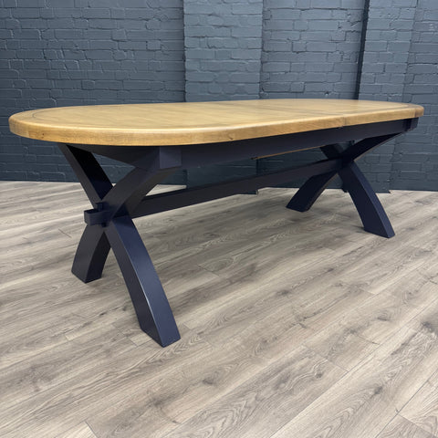Norfolk Oak & Blue Painted - Extending Dining Table - 2.25m Oval Butterfly