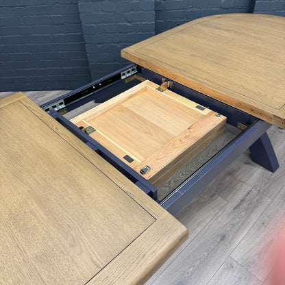 Norfolk Oak & Blue Painted - Extending Dining Table - 2.25m Oval Butterfly