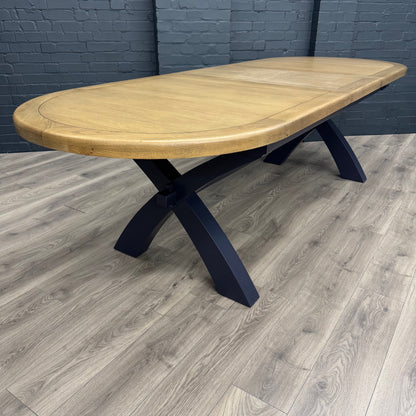 Norfolk Oak & Blue Painted - Extending Dining Table - 2.25m Oval Butterfly