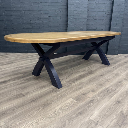 Norfolk Oak & Blue Painted - Extending Dining Table - 2.25m Oval Butterfly