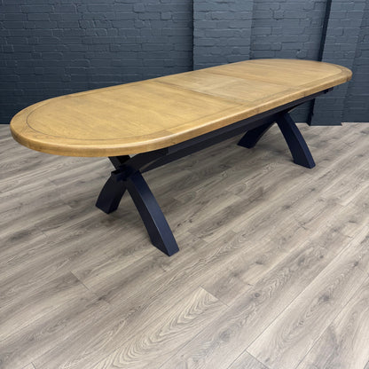 Norfolk Oak & Blue Painted - Extending Dining Table - 2.25m Oval Butterfly