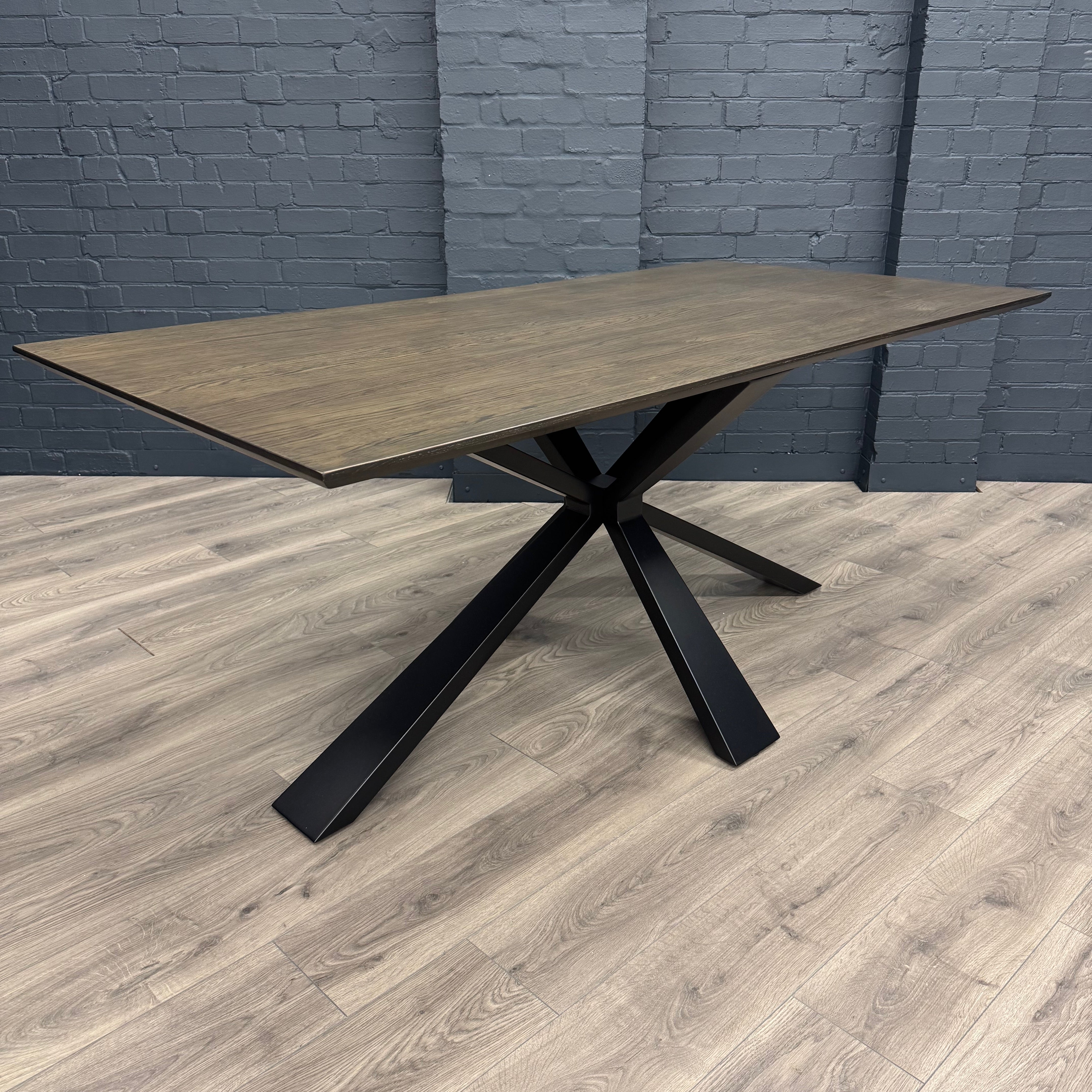 Stamford Dining Table With Metal Base - 180cm Fixed Top PLUS X1 Stamford Grey Velvet Bench & X3 Stamford Grey Velvet Dining Chairs
