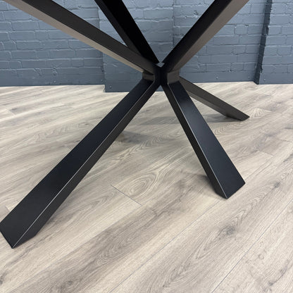 Stamford Dining Table With Metal Base - 180cm Fixed Top PLUS X1 Stamford Grey Velvet Bench & X3 Stamford Grey Velvet Dining Chairs
