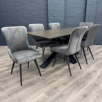 Stamford Dining Table With Metal Base - 180cm Fixed Top PLUS X6 Austin Dining Chairs