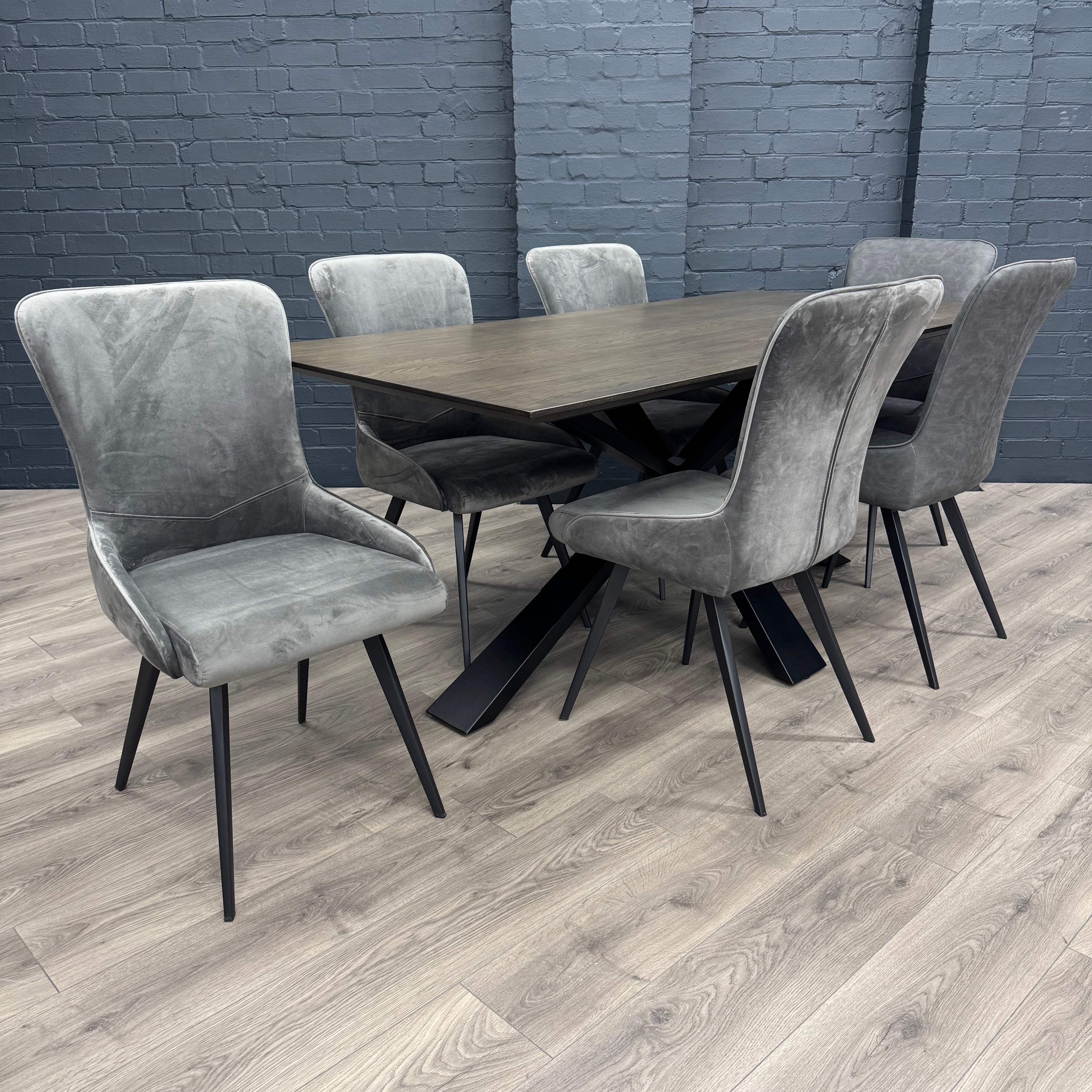 Stamford Dining Table With Metal Base - 180cm Fixed Top PLUS X6 Austin Dining Chairs