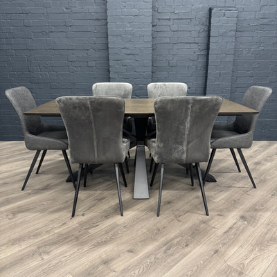 Stamford Dining Table With Metal Base - 180cm Fixed Top PLUS X6 Austin Dining Chairs