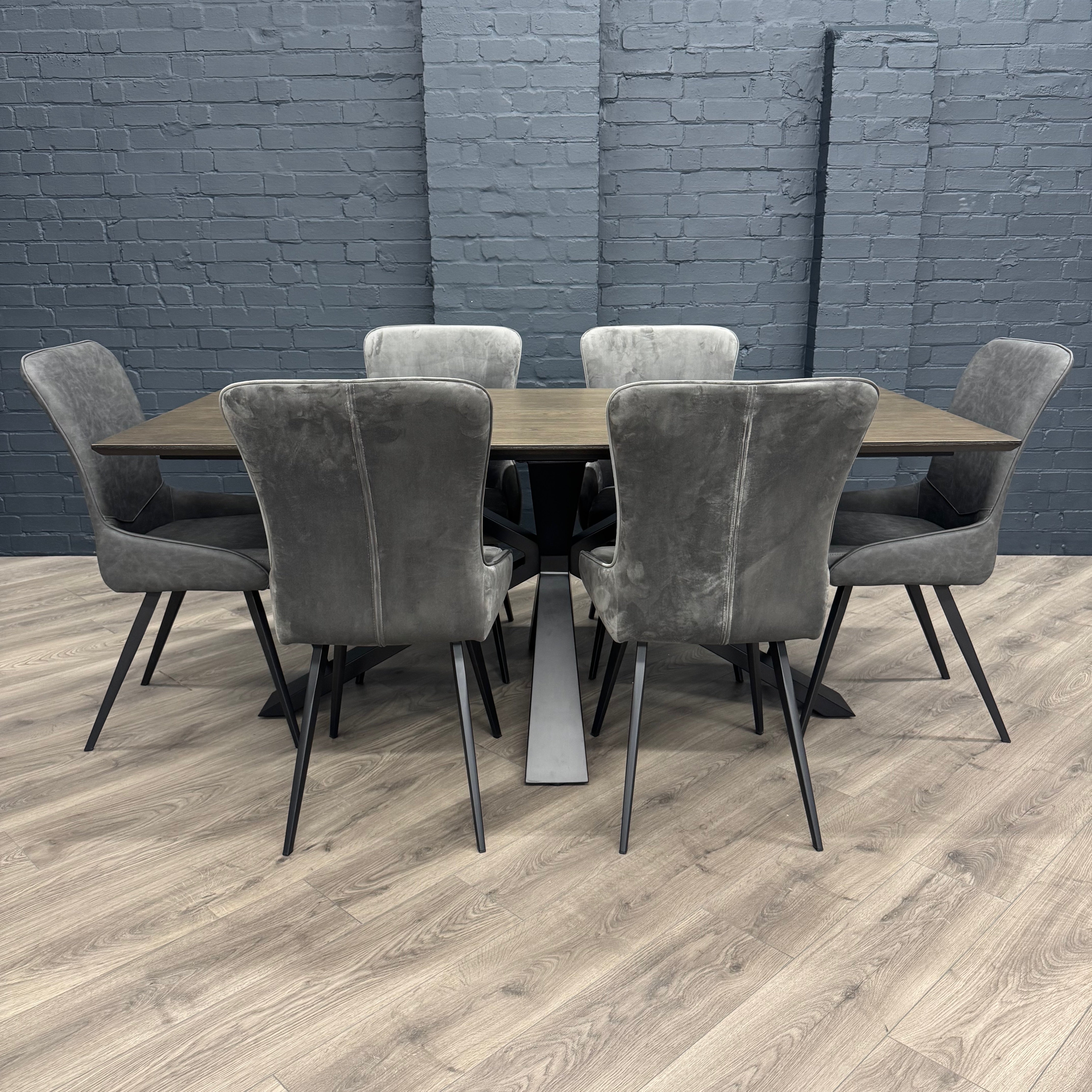 Stamford Dining Table With Metal Base - 180cm Fixed Top PLUS X6 Austin Dining Chairs