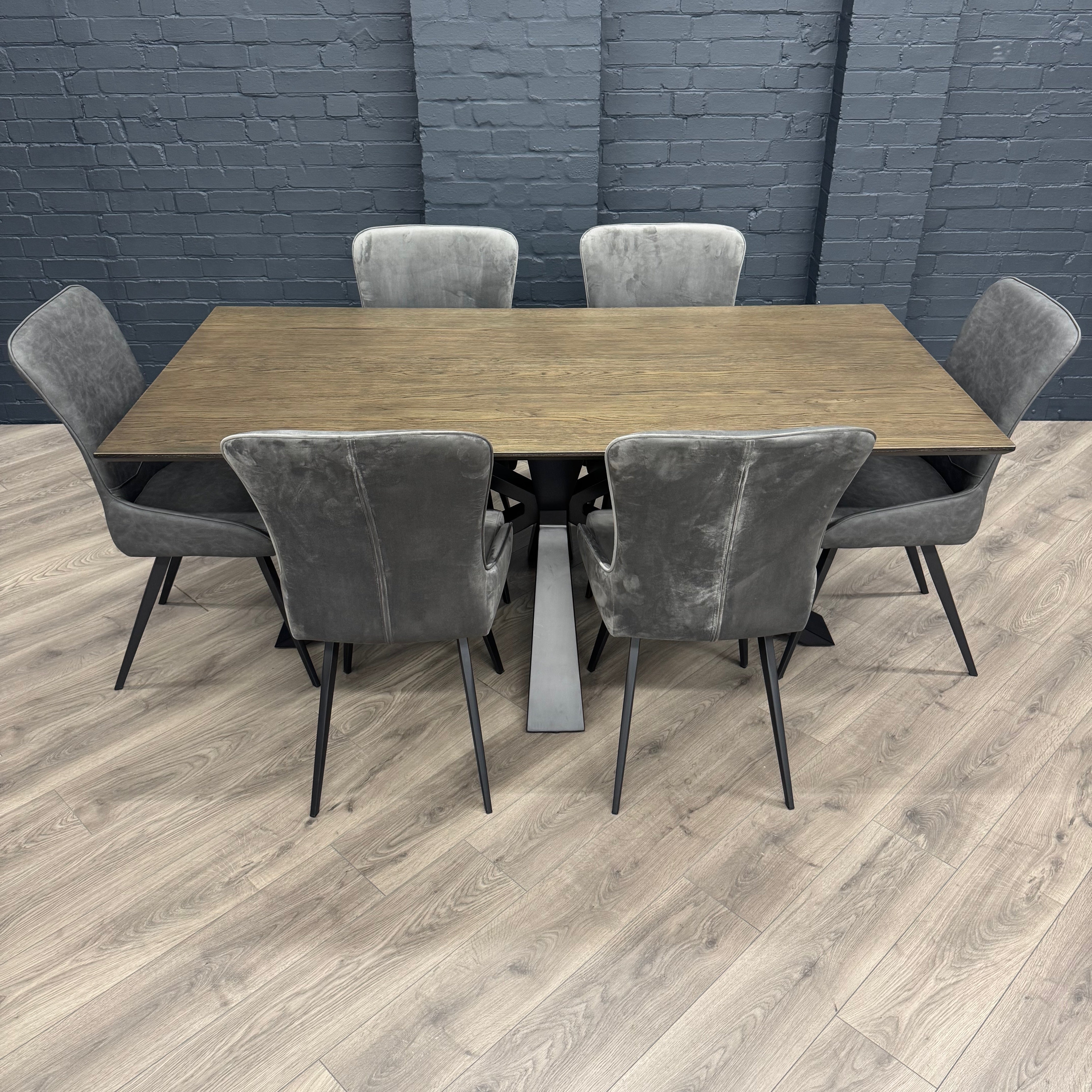 Stamford Dining Table With Metal Base - 180cm Fixed Top PLUS X6 Austin Dining Chairs