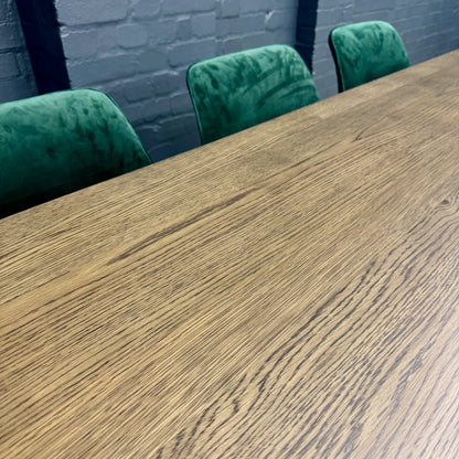 Stamford Dining Table With Metal Base - 180cm Fixed Top PLUS X1 Stamford Green Velvet Bench & X3 Stamford Green Velvet Dining Chair