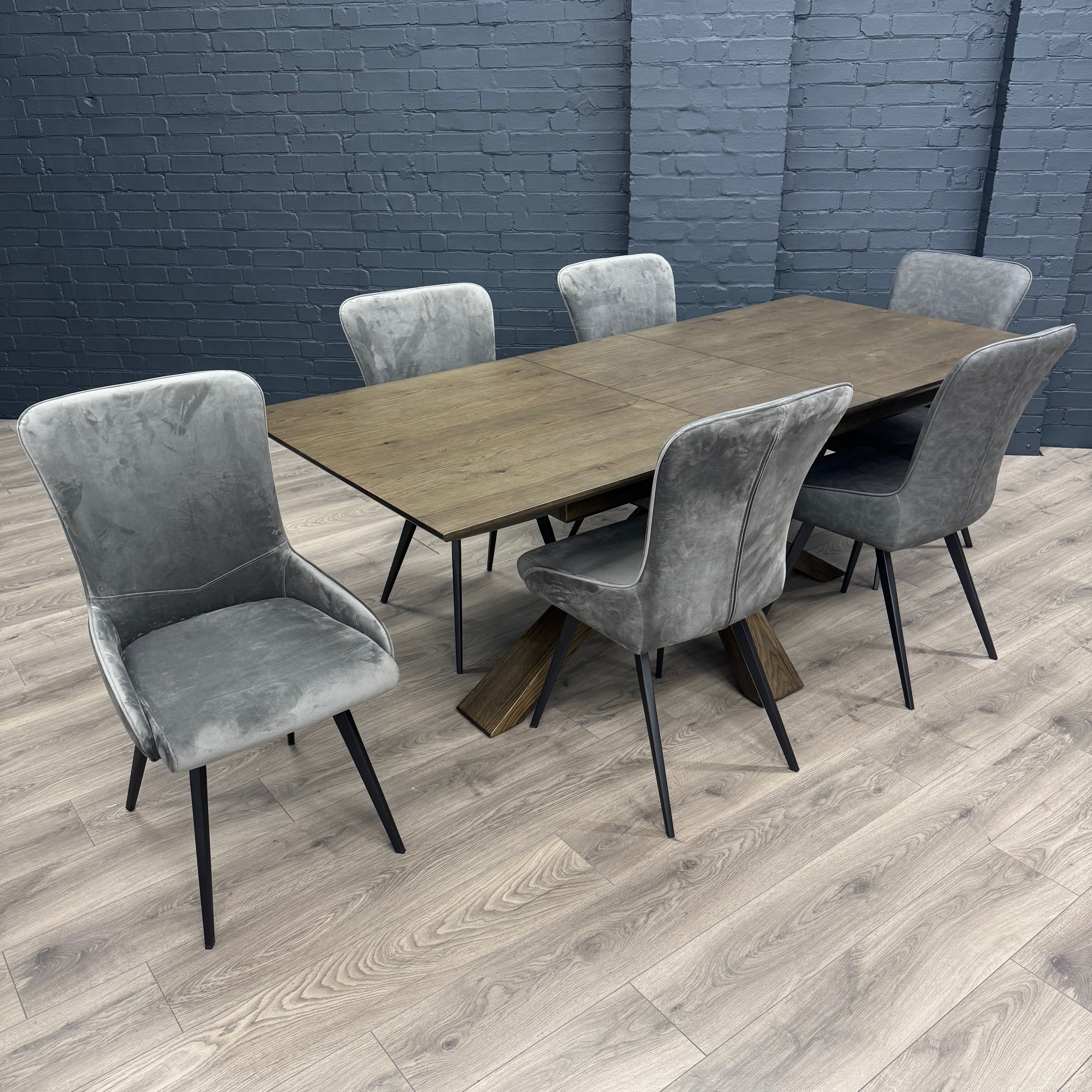 Stamford Oak Dining Table with Cross Leg Wooden Base - 160cm Extending Table PLUS X6 Austin Dining Chairs