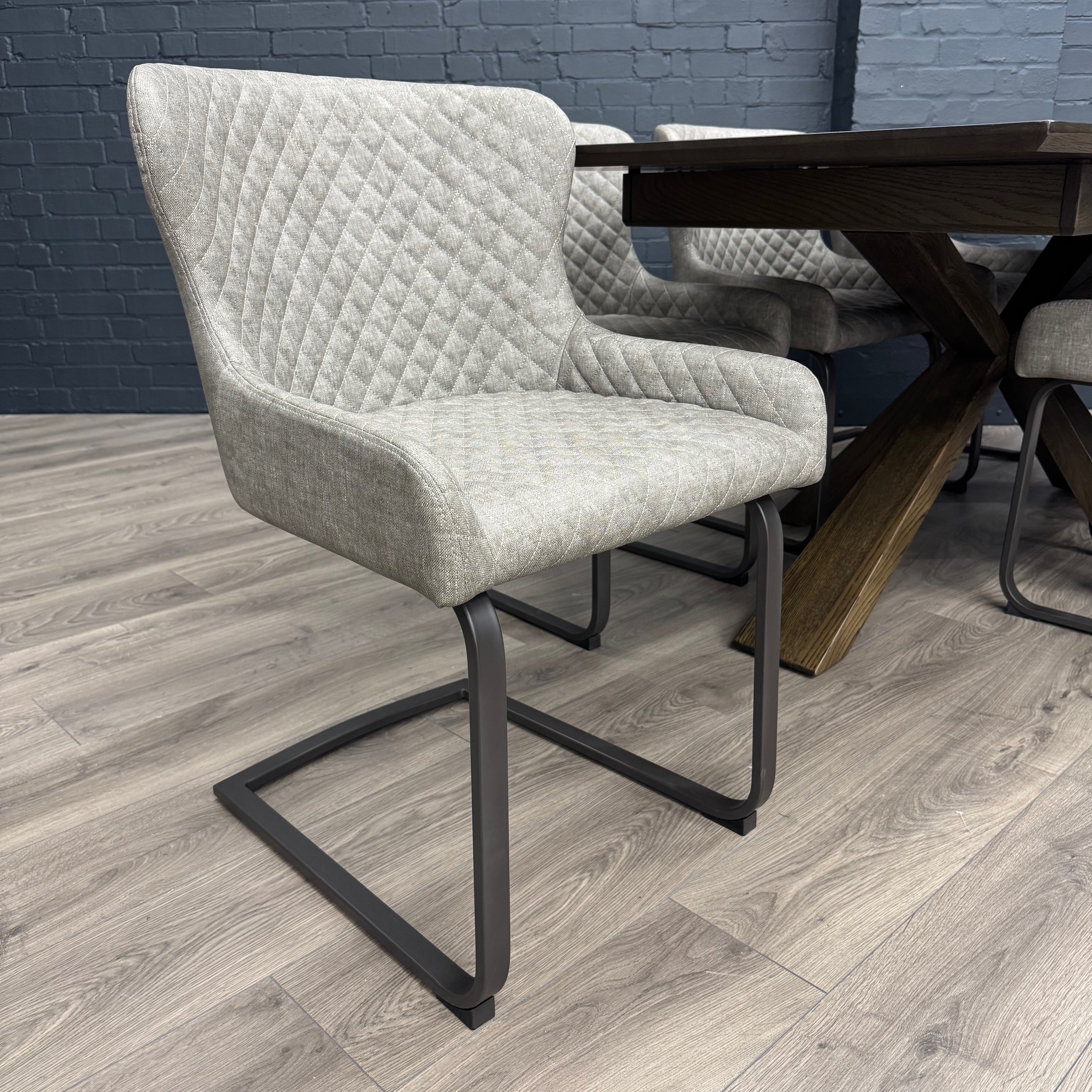 Stamford Oak Dining Table with Cross Leg Wooden Base - 160cm Extending Table PLUS X6 Fusion Platinum Cantilever Dining Chairs