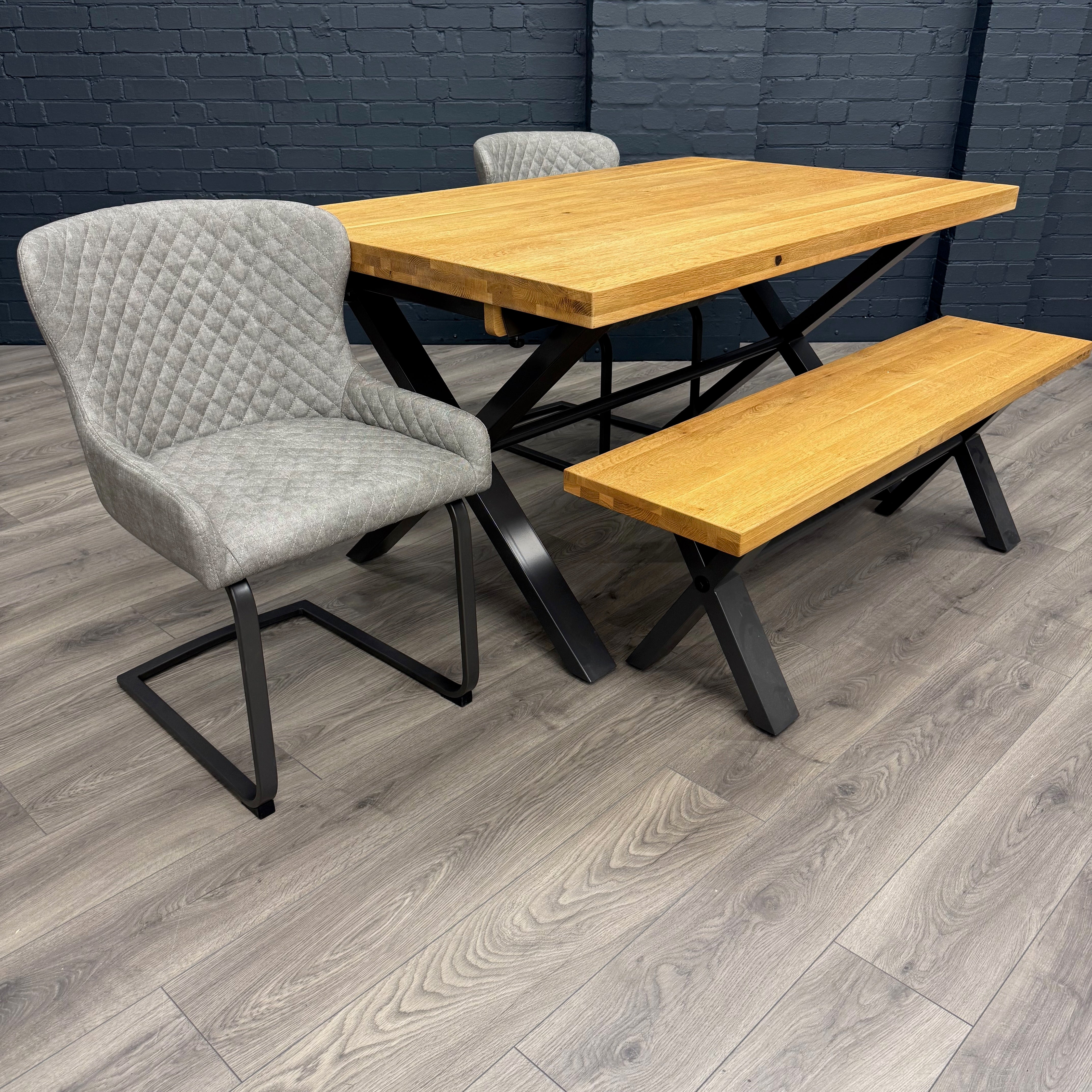 Fusion Oak Small Dining Table & Bench PLUS X2 Fusion Platinum Cantilever Dining Chairs
