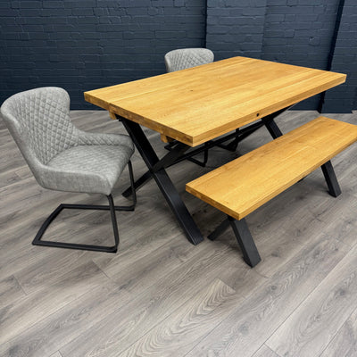 Fusion Oak Small Dining Table & Bench PLUS X2 Fusion Platinum Cantilever Dining Chairs