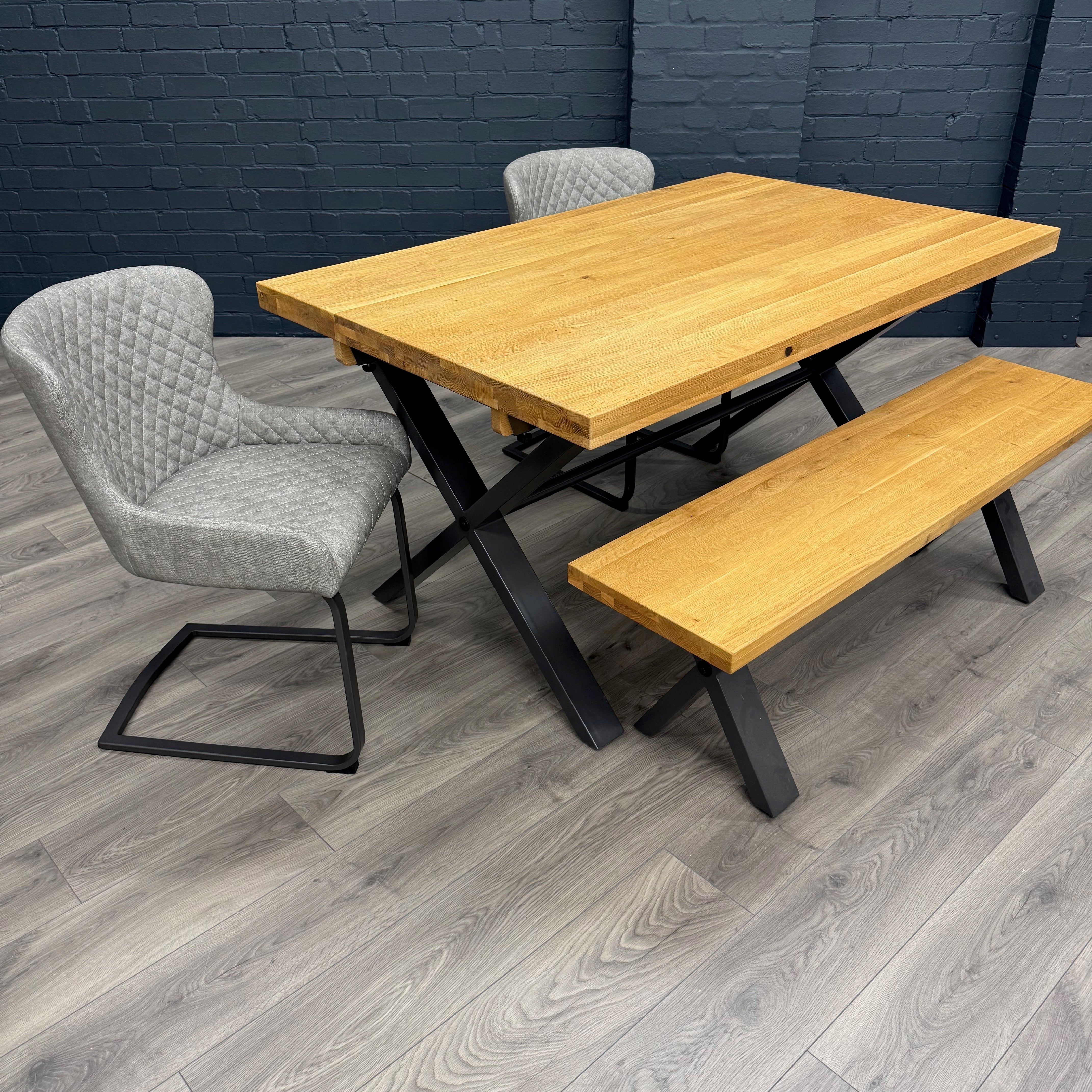 Fusion Oak Small Dining Table & Bench PLUS X2 Fusion Platinum Cantilever Dining Chairs