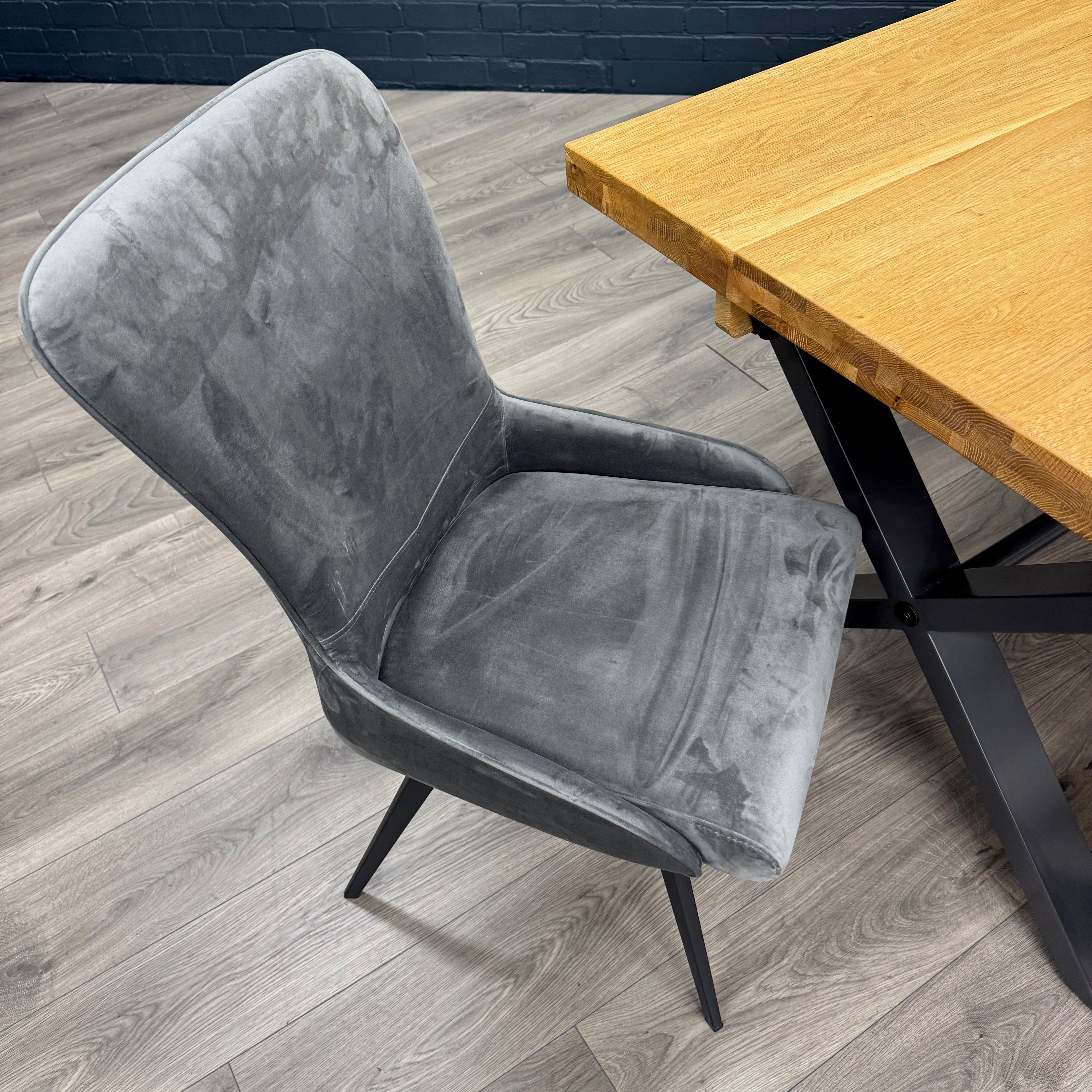 Fusion Oak Small Dining Table PLUS X4 Austin Dining Grey Velvet Chairs