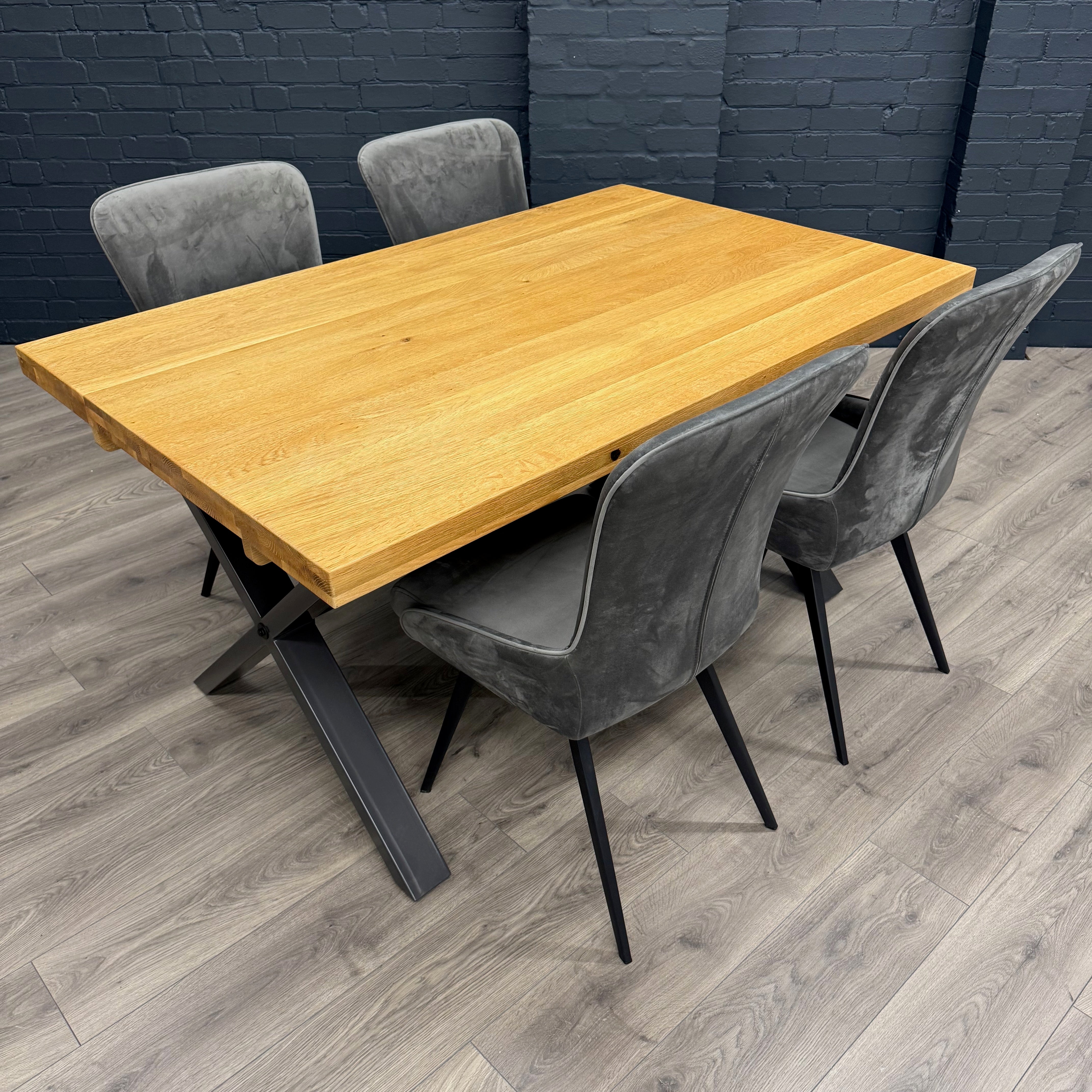 Fusion Oak Small Dining Table PLUS X4 Austin Dining Grey Velvet Chairs