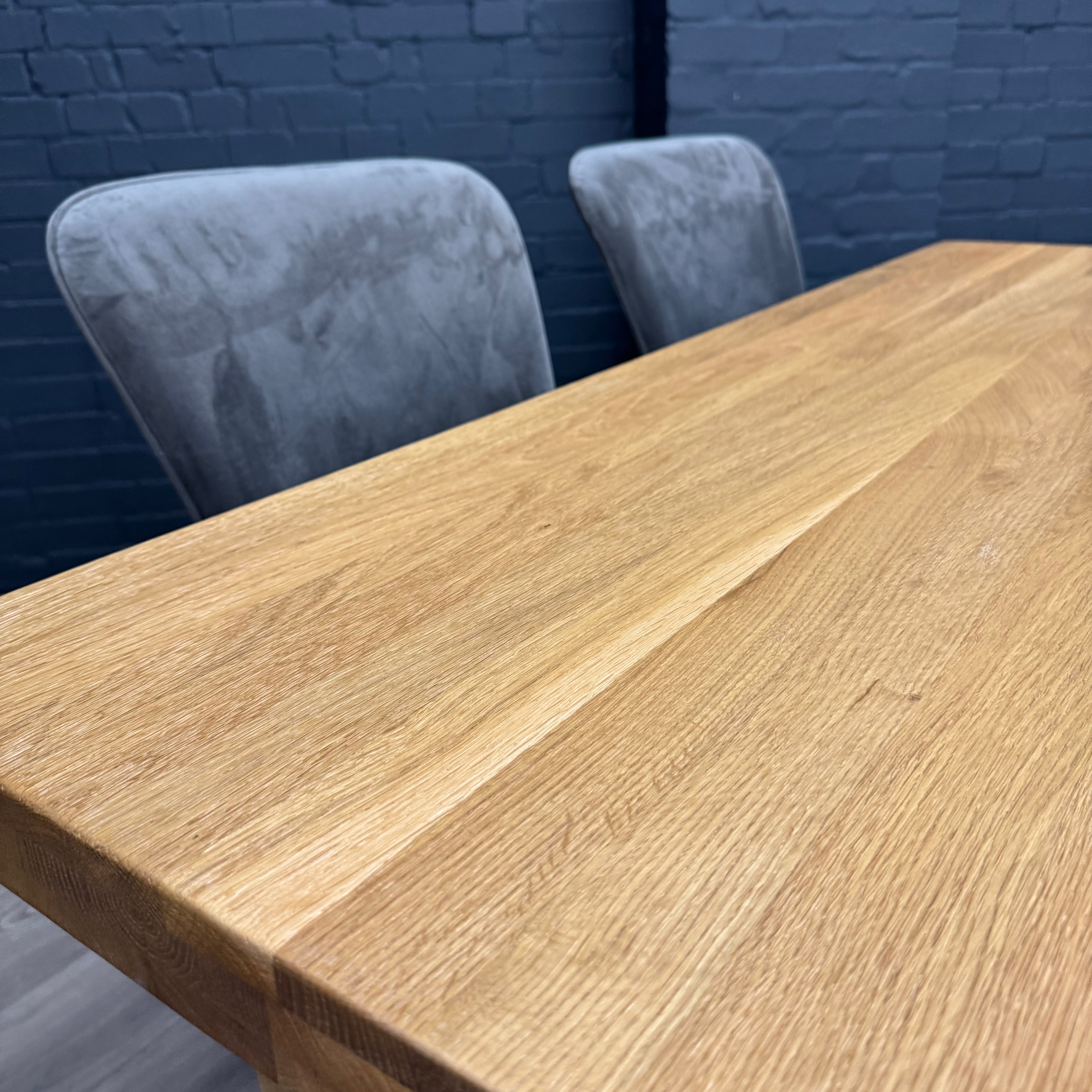 Fusion Oak Small Dining Table PLUS X4 Austin Dining Grey Velvet Chairs