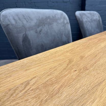 Fusion Oak Small Dining Table PLUS X4 Austin Dining Grey Velvet Chairs