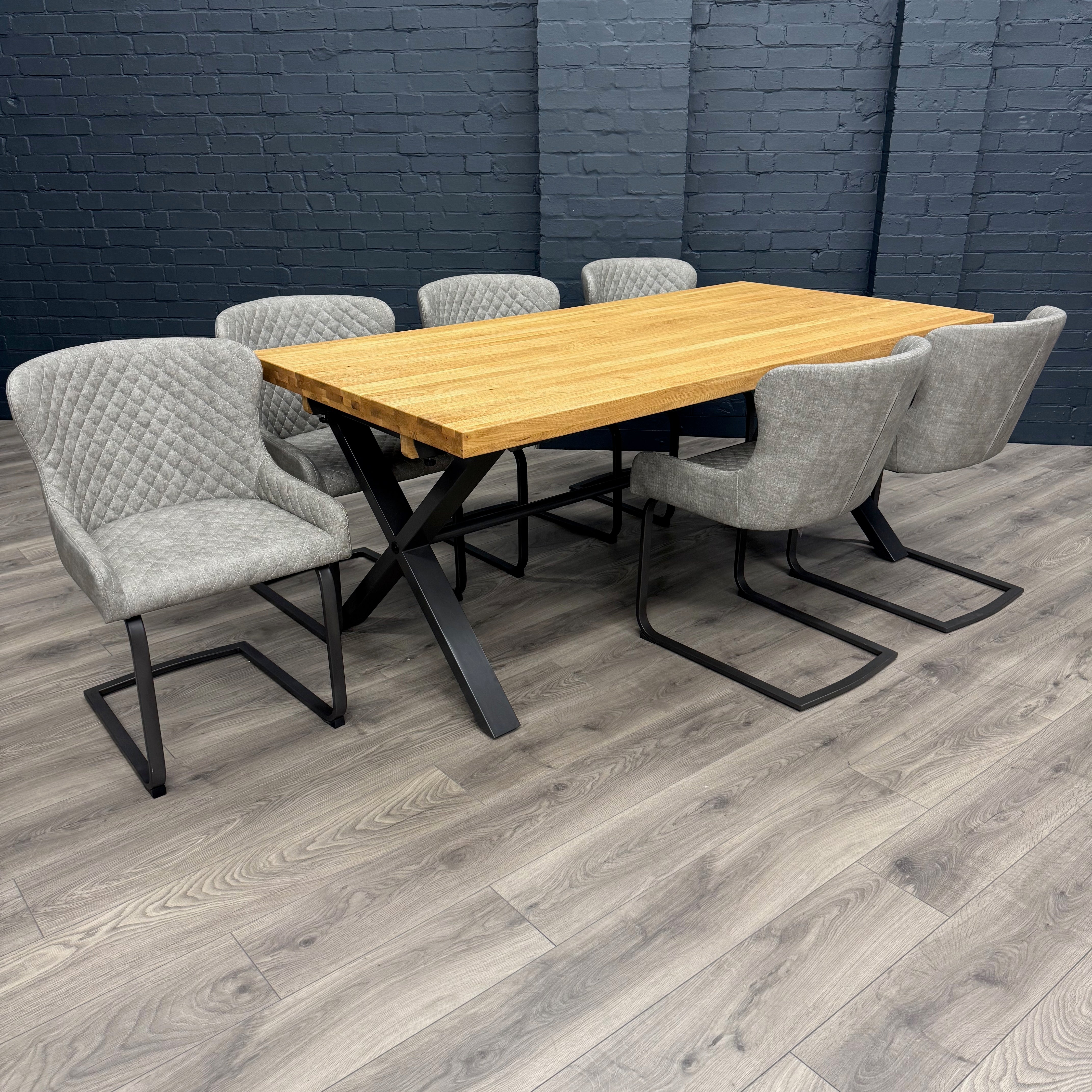 Fusion Oak Large Dining Table PLUS 6x Fusion Platinum Cantilever Dining Chairs