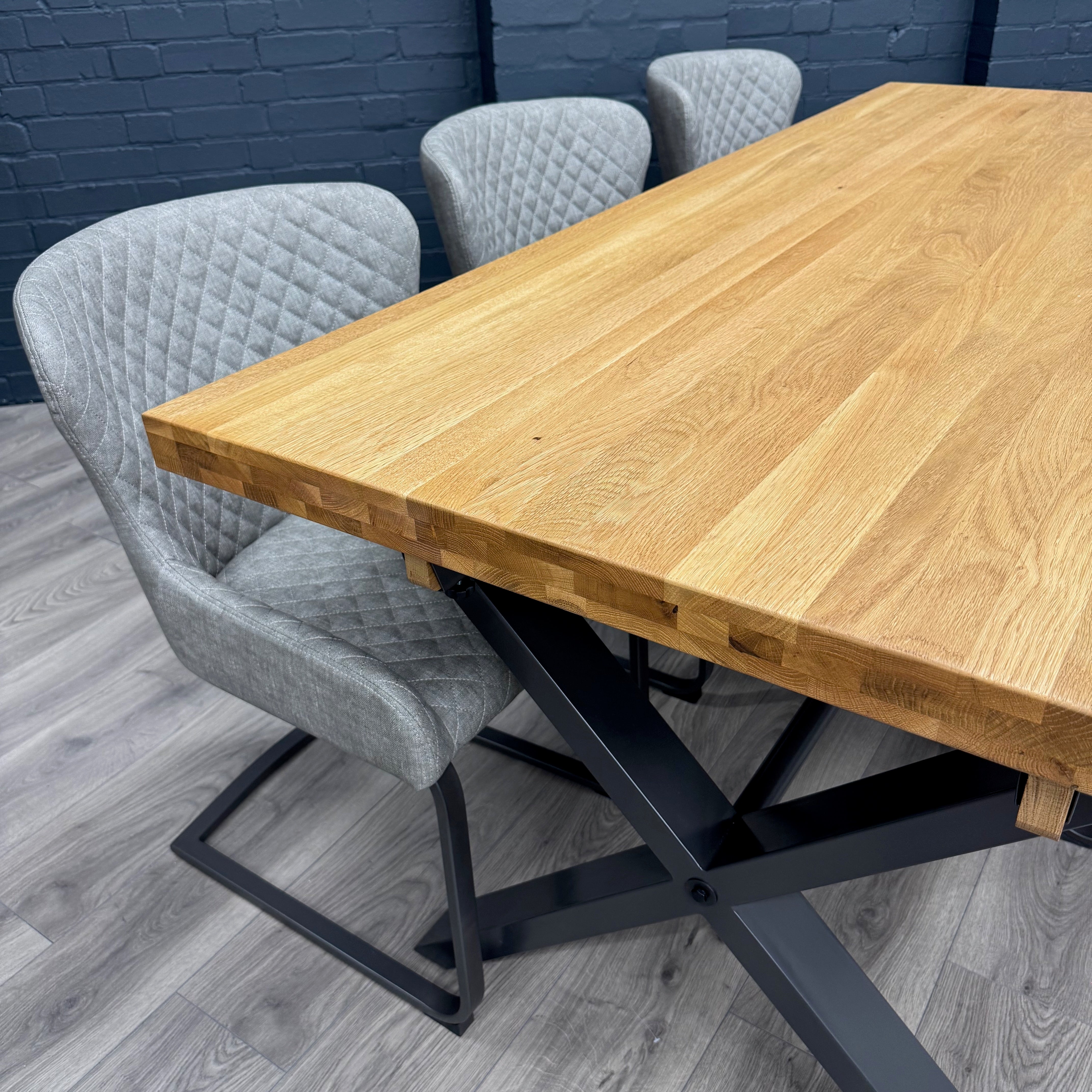 Fusion Oak Large Dining Table PLUS 6x Fusion Platinum Cantilever Dining Chairs