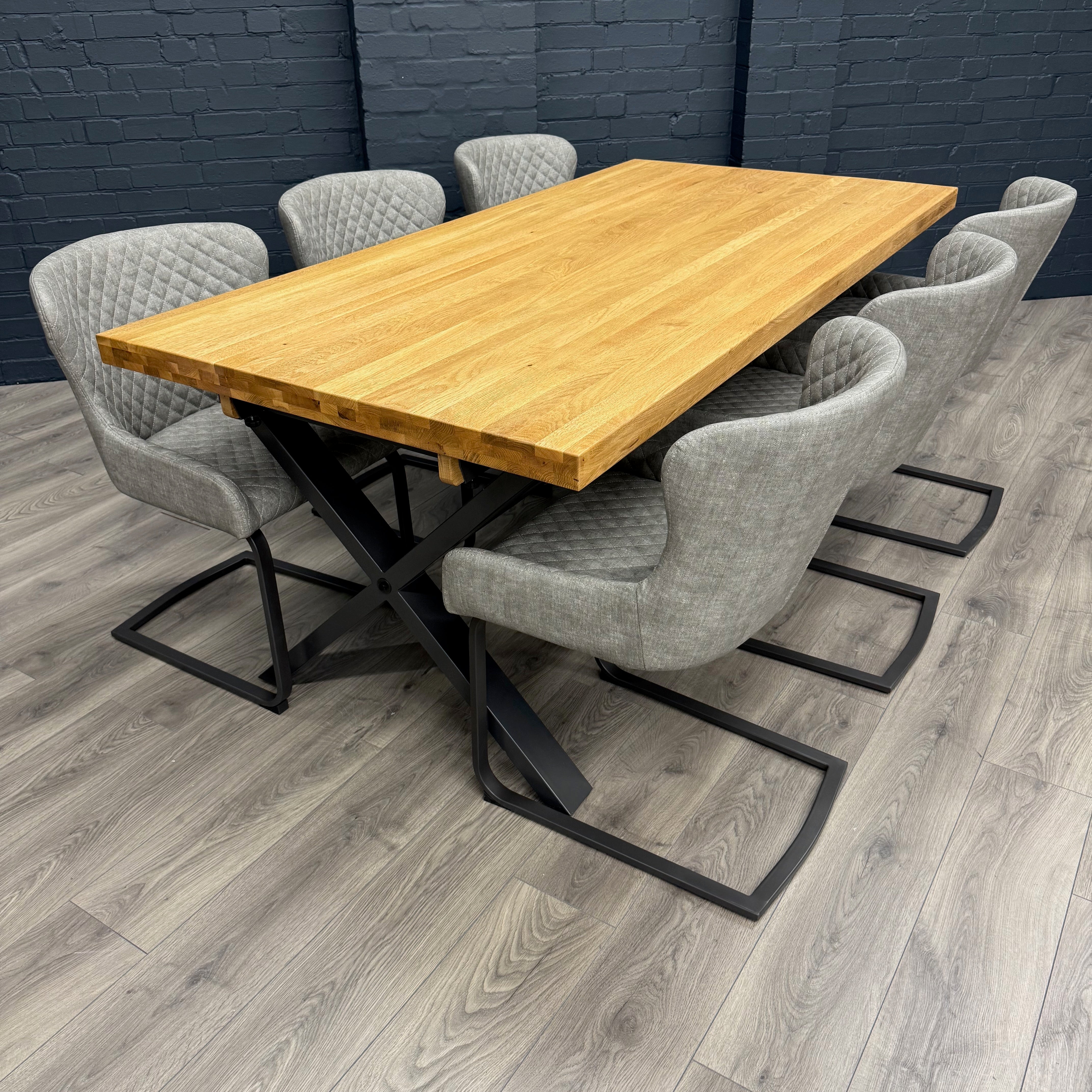 Fusion Oak Large Dining Table PLUS 6x Fusion Platinum Cantilever Dining Chairs