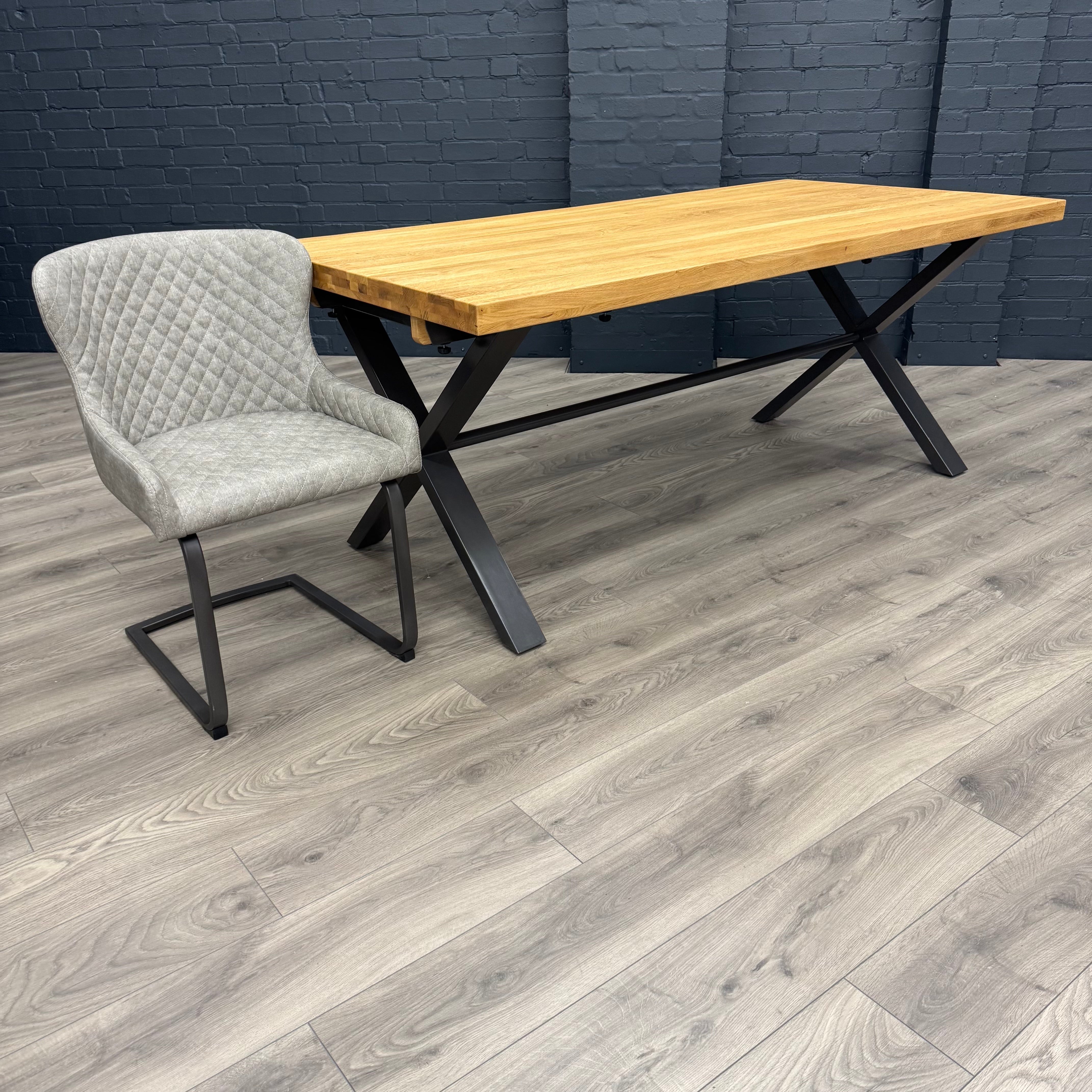 Fusion Oak Large Dining Table PLUS 6x Fusion Platinum Cantilever Dining Chairs