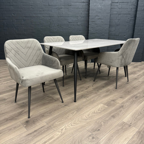 Finchley Sintered Stone - Large Table PLUS 4x Luxury Grey Carver Chairs