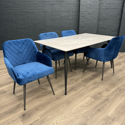 Finchley Sintered Stone - Large Table PLUS 4x Luxury Blue Carver Chairs