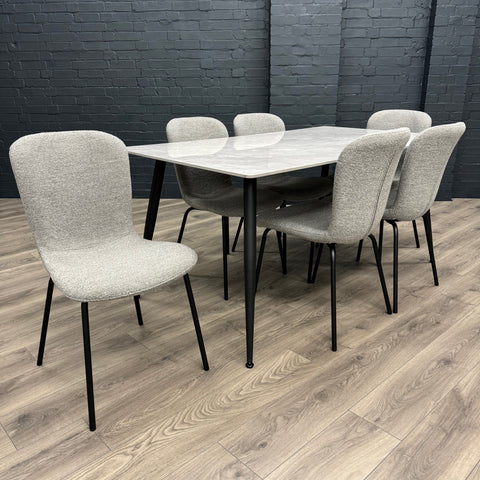 Oliver Sintered Stone - Large Table, PLUS 6x Light Grey Chairs