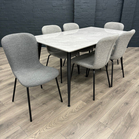 Oliver Sintered Stone - Large Table, PLUS 6x Dark Grey Chairs